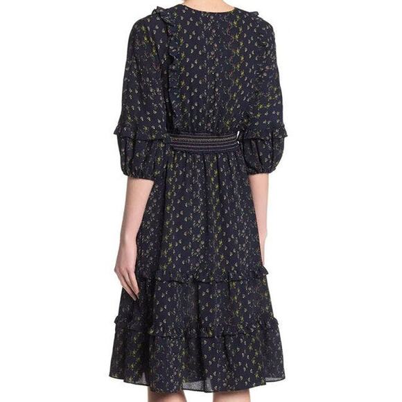 Max Studio Cottage Liberty Tiered Ruffle Dress Sz Large in Blue Floral NWT - Picture 3 of 8